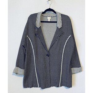 Chicos Sweater Womens XL Black Striped Esther Blazer Cardigan Silk Blend